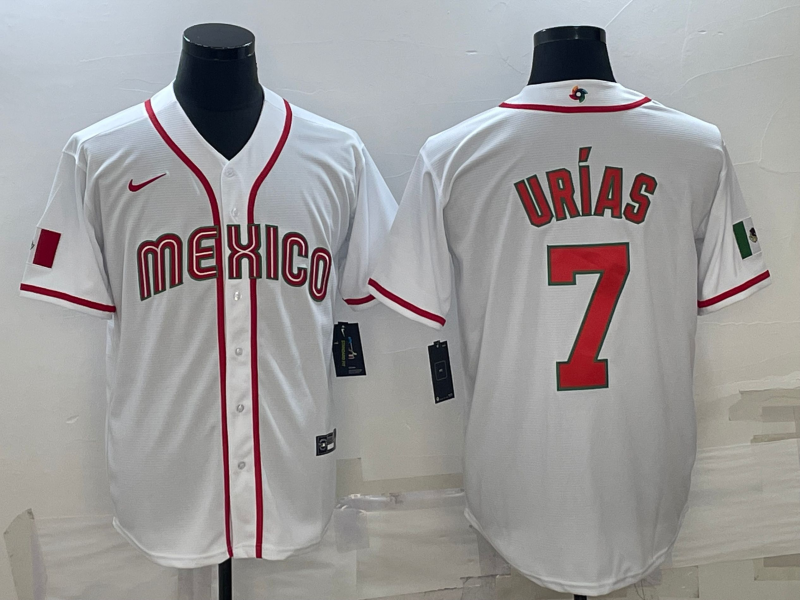 Men's Mexico Baseball #7 Julio Ur??as 2023 White World Baseball Classic Stitched Jersey